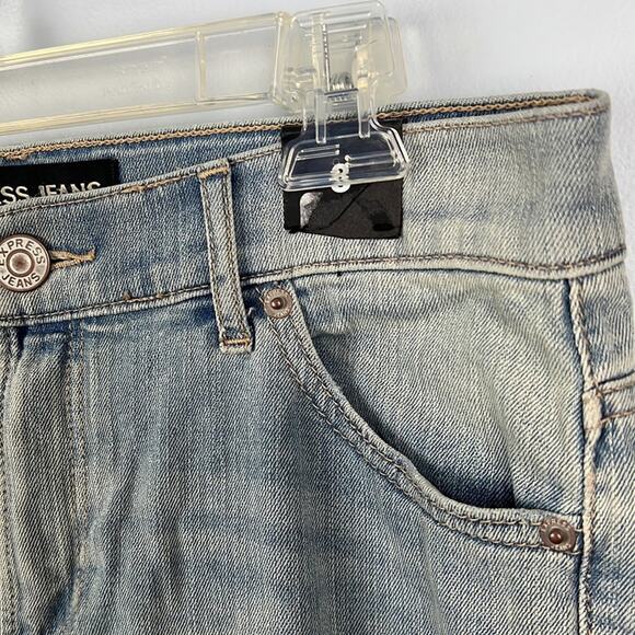 Express Bell crop high rise distressed raw hem hanker crop jeans size 8 - Picture 4 of 12